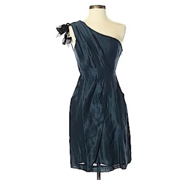 CAnthropologie Va Et Vien Blue One Shoulder Silk Dress Size 0 - Picture 8 of 8